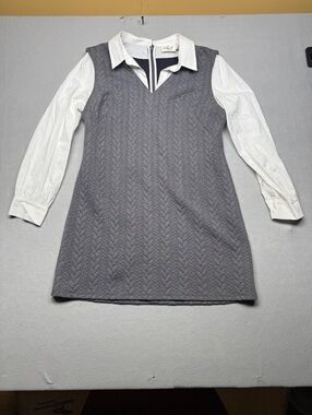 Eliza J Sweater Dress Women Size 14 Gray V-Neck